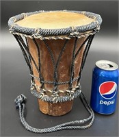 Vintage Tribal Djembe Drum Wood w Leather Top