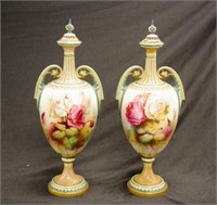 Pair of Edwardian Royal Worcester lidded vases