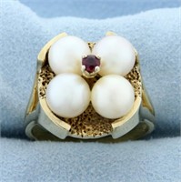 Designer Akoya Pearl and Ruby Target Ring in 14K Y