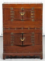 Asian Brass Mounted Hardwood Cabinet On Stand