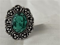 German Silver Green Emerald Ring