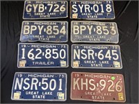 Lot of 8 Michigan License Plates (1) 1971/(7) 1973