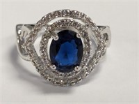925 RING WITH BLUE STONES CZ SIZE 8