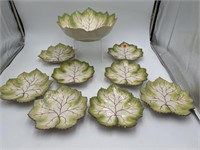 LOT OF 9 PORTUGAL MAJOLICA STYLE LEAF BOWLS