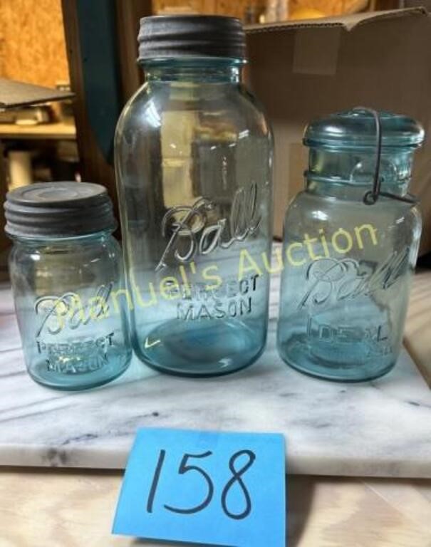 3 BLUE BALL MASON JARS