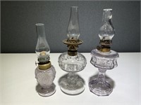 3 VTG Oil Burning Hurricane Lamps w/ Small Globes