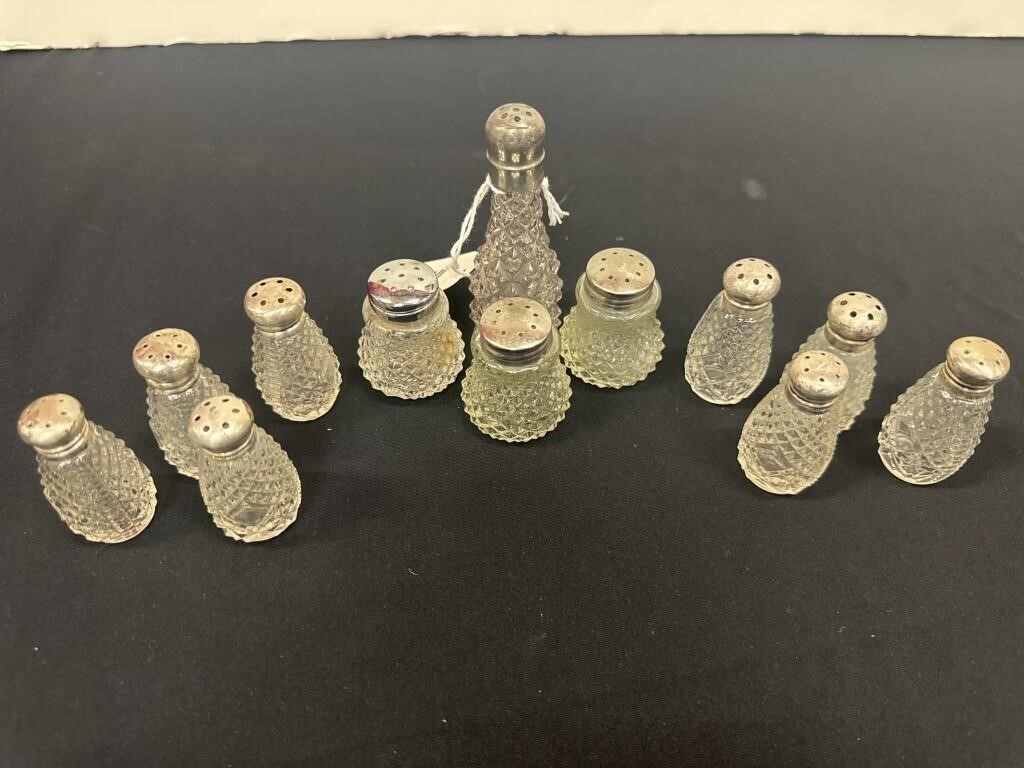 12 Cut Glass with Silver Salt/Pepper Shakers of