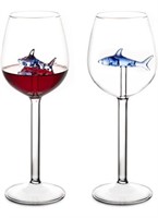 New Wine Glasses with Shark Inside, 2 PCS Blue