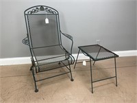 Green Wrought Iron Springer Chair & Side Table