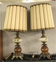 Pair of Vintage Wood & Glass Table Lamps