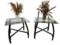 Glass Top End Tables & Dried Floral in Vases