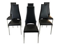 SET OF SIX BLACK LEATHER CALLIGARIS DINING CHAIRS