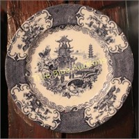 Blue and white chinese temple plate Alerton's Engl