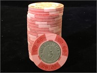 20- 1965 North Shore Club $5 Poker Chips, Lake
