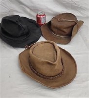 3 Leather Hats.  Size XL