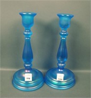 Two Diamond Blue Tapered Candlesticks.