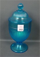 Diamond Blue "Adams Rib" Covered Candy Jar.