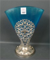 Fenton Celeste Blue #572 Ribbed Optic Fan Vase