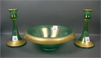 Central Glass Green 3 Pc. Decorated Console Set