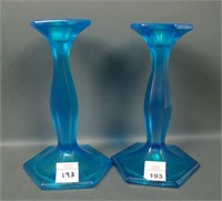 Two Fenton Celeste Blue #249 "Portly" Candlesticks