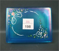 Fenton Celeste Blue #655 Decorated Cigarette Box