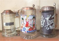 GLASS STEINS WITH PEWTER TOPS