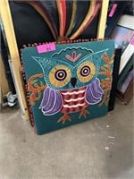 HANDMADE EMBROIDERED OWL TEXTILE ART PIECE