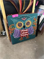 HANDMADE EMBROIDERED OWL TEXTILE ART PIECE