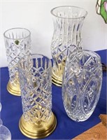 Lot: 3 Waterford Crystal Candle Lamps & Vase.