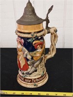 Old German 11" stein figural handle & merrymakers