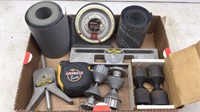 TOOL PINS,  LEVEL, TAPE MEASURE & MORE