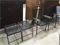 2 Metal Folding Patio Chairs and End Tables