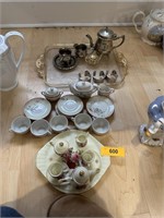 LARGE LOT OF MISC TEA SETS / METAL AND CHINA