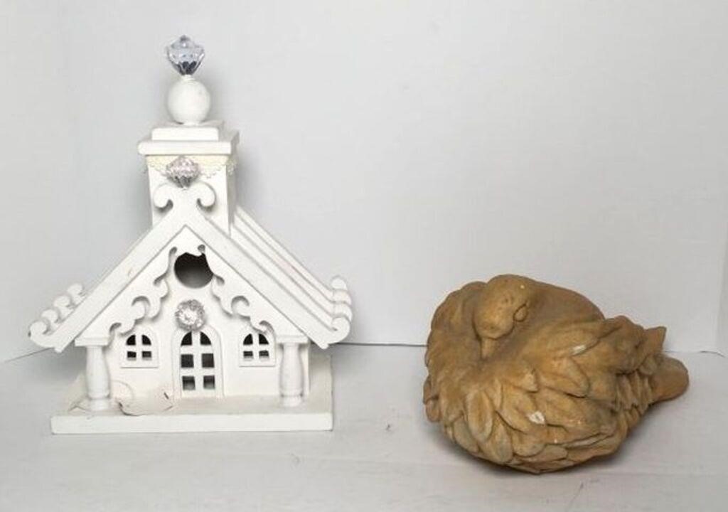 Church Bird House & Heavy Bird Sculpture