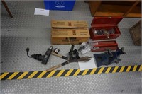 2-jack stands, red tool box & misc. tools