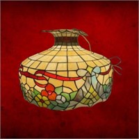 Antique Leaded Stained Glass Hanging Lamp