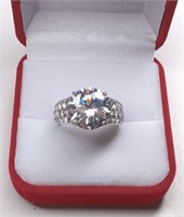 Beautiful Sterling White CZ Dinner Ring.  Ring is