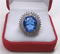 Beautiful Sterling Blue Sapphire Dinner Ring.