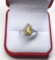 Beautiful Sterling Pear Cut Citrine Ring. Ring is