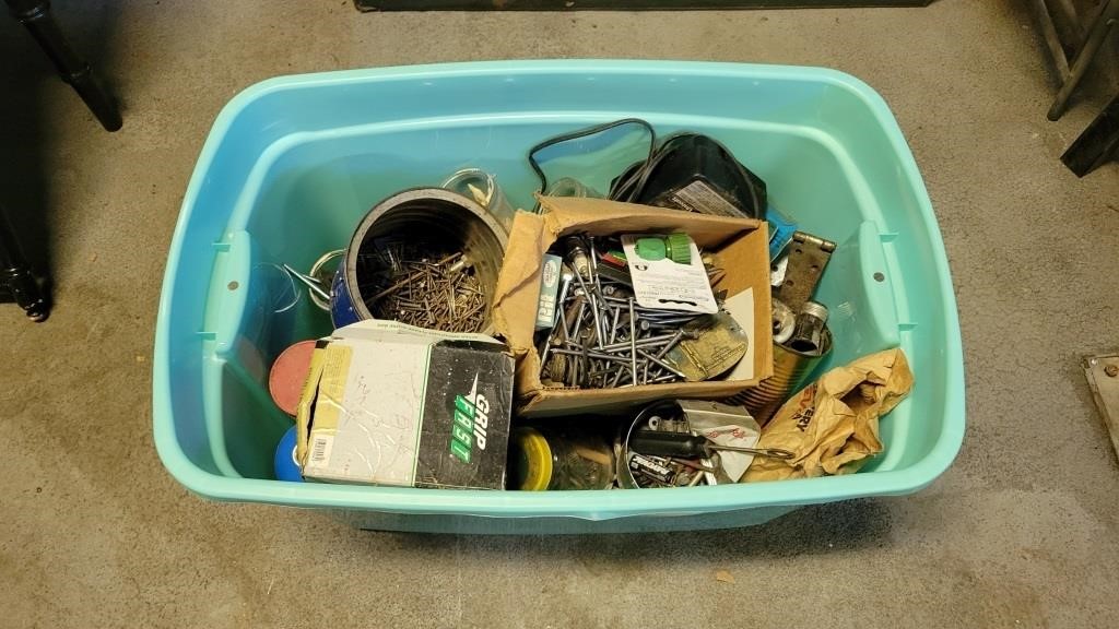 Tote of assorted fasteners