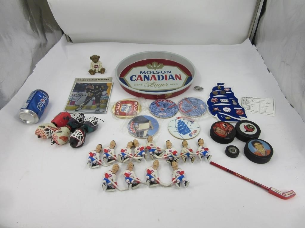 Figurines de Hockey + Pins et plateau Molson