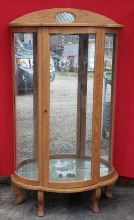 Lighted Curved Glass Curio Cabinet with Glass