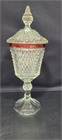 Ruby Red Diamond Point pedestal candy dish with