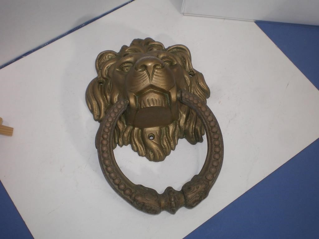 Lion Head Door Knocker, Cast Brass