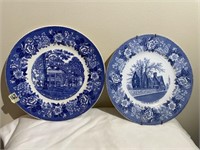 2 Blue & White Staffordshire Plates