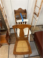 3 Piece: White Stool, Wicker Chair, Wall Cabinet