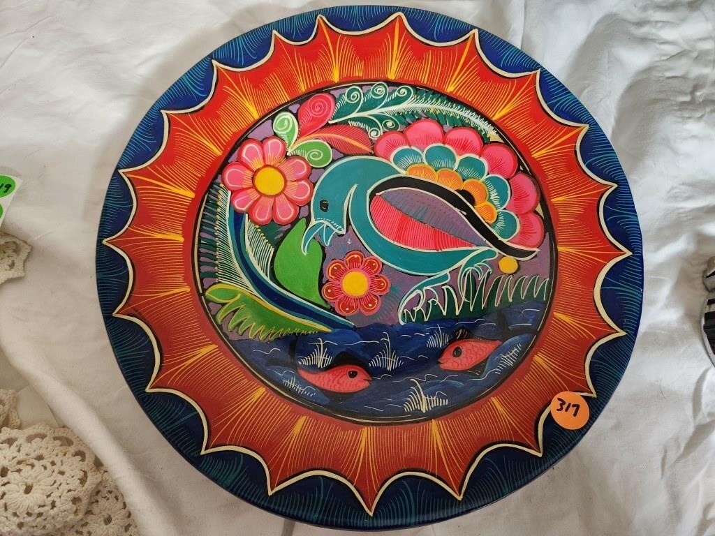 Mexican hand painted art plate signed