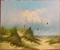 Granger "Girl at Beach" Oil on Canvas Painting