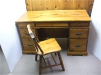 Pine Kneehole Desk w/Chair  - desk size 53x25x31
