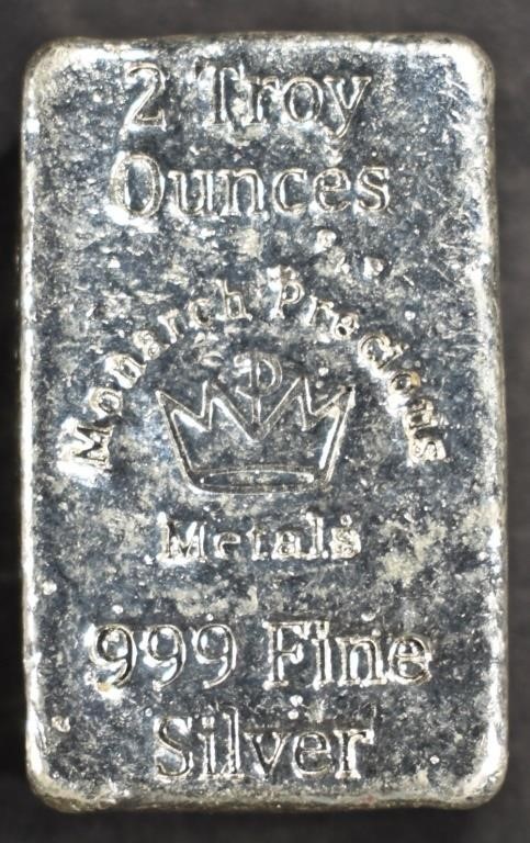 (1) 2 OZ .999 SILVER MONARCH PRECIOUS METALS BAR